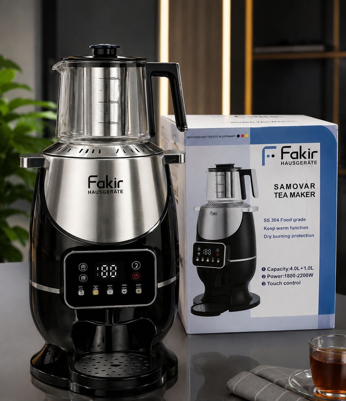 چای ساز،برندFakir،صفحه نمایش دیجیتال(لمسی)استیل ضد زنگ